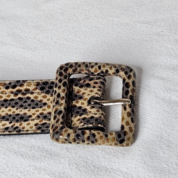 AK Anne‎ Klein Wide Leather Belt Leopard Print Faux Snakeskin Textured Medium - Picture 4 of 5